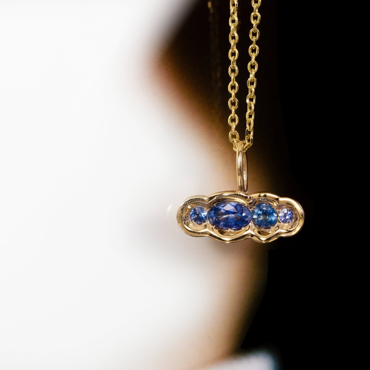 Pale Blue Sapphire East-West OBI no.4 Pendant (with 16-18" chain)