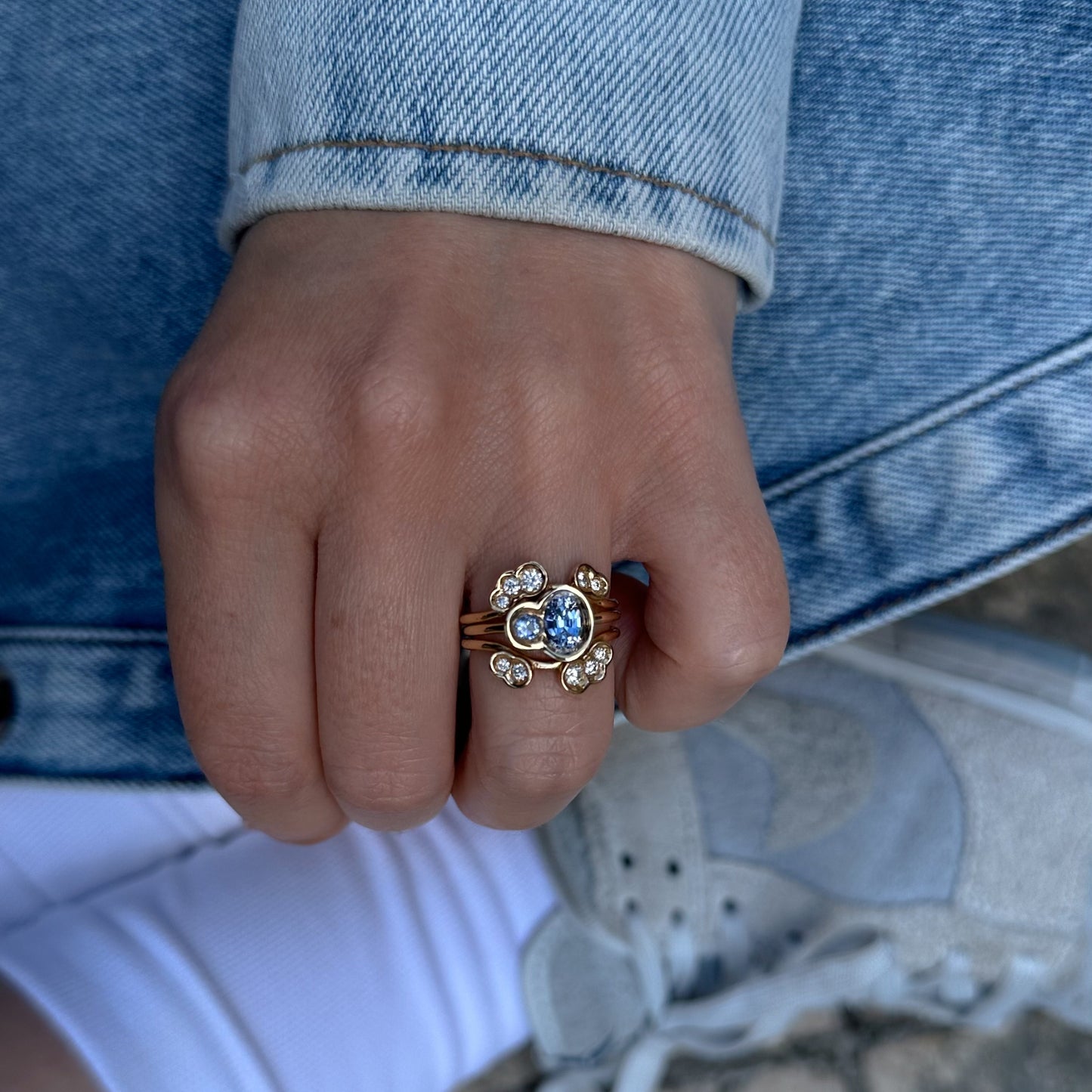 Pale Blue Sapphire North-South Obi no.2 Ring